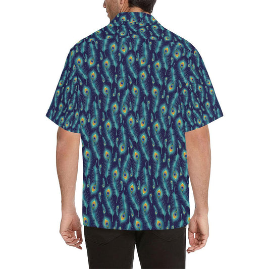Peacock Feather Blue Design Print Men Aloha Hawaiian Shirt