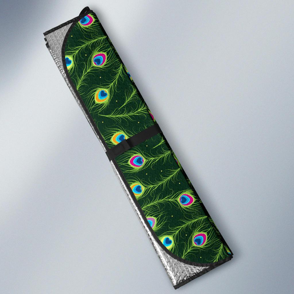 Peacock Feather Green Design Print Car Sun Shade For Windshield