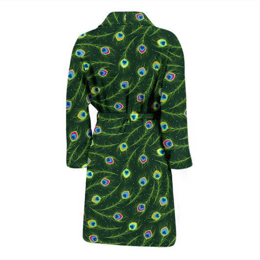 Peacock Feather Green Design Print Men Bath Robe-JTAMIGO.COM