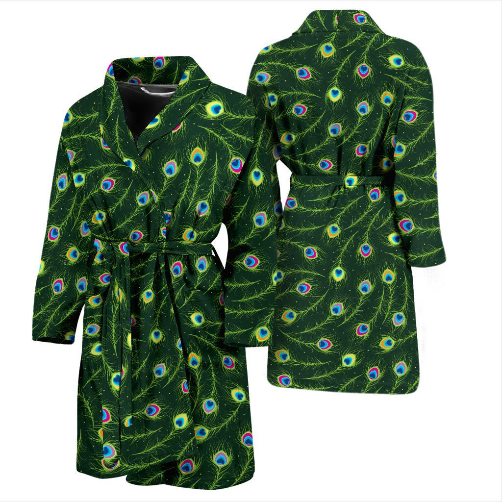 Peacock Feather Green Design Print Men Bath Robe-JTAMIGO.COM