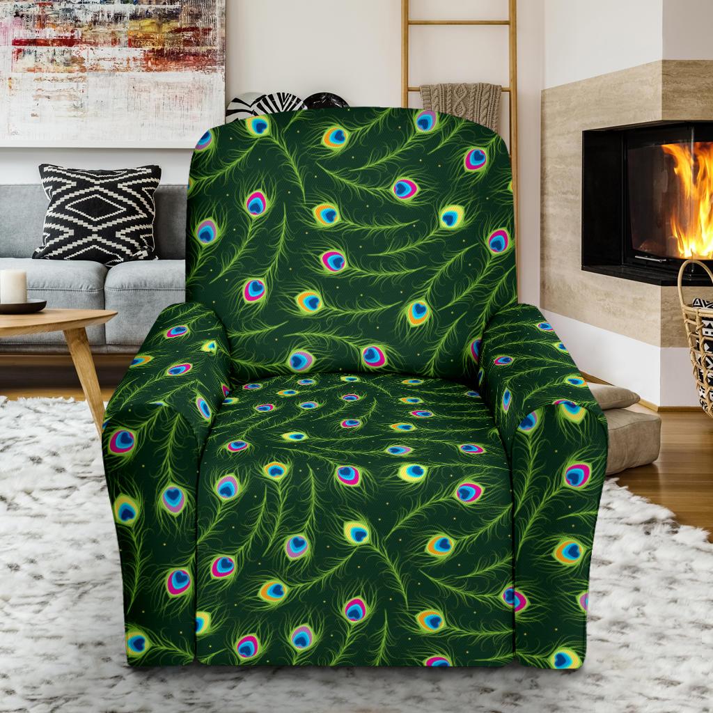 Peacock Feather Green Design Print Single Sofa Slipcover -JTAMIGO.COM