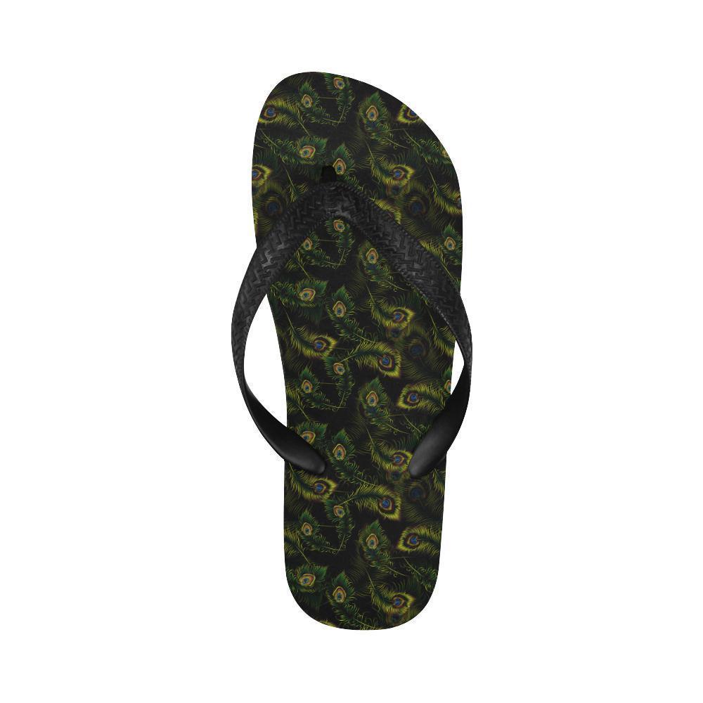 Peacock Feather Pattern Design Print Flip Flops-JTAMIGO.COM
