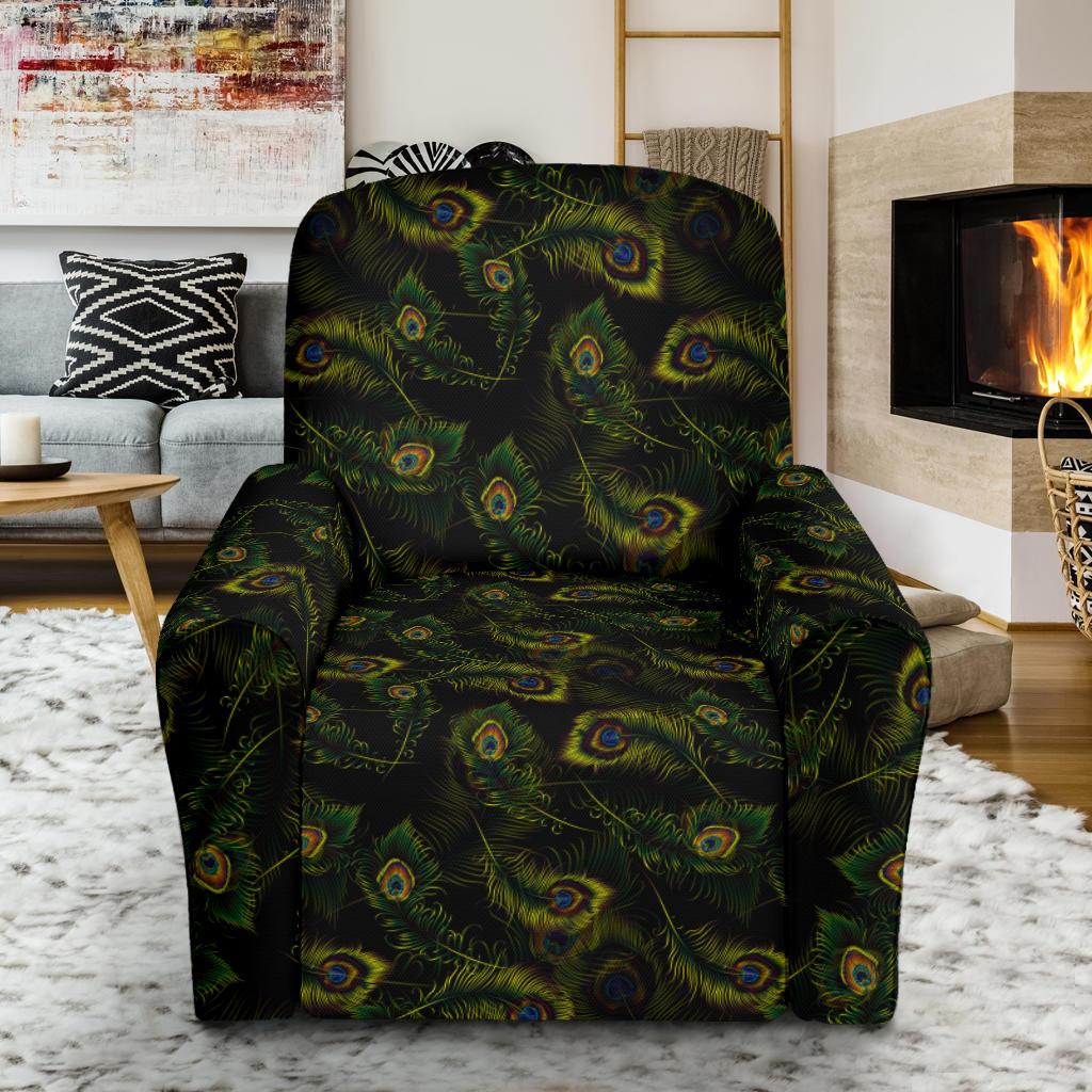 Peacock Feather Pattern Design Print Single Sofa Slipcover -JTAMIGO.COM