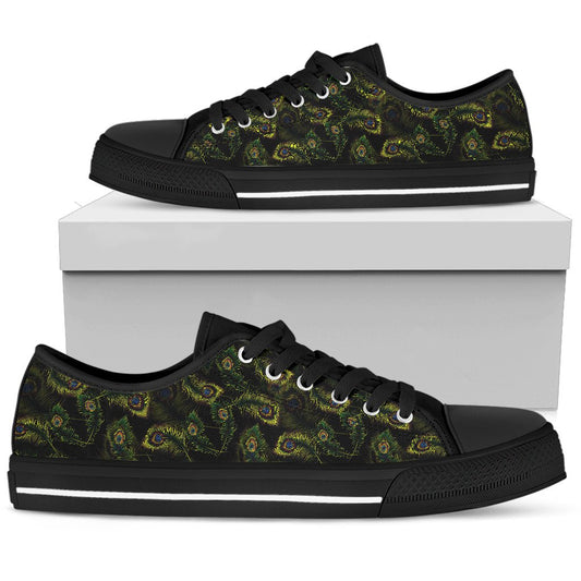 Peacock Feather Pattern Design Print Women Low Top Shoes-JTAMIGO.COM