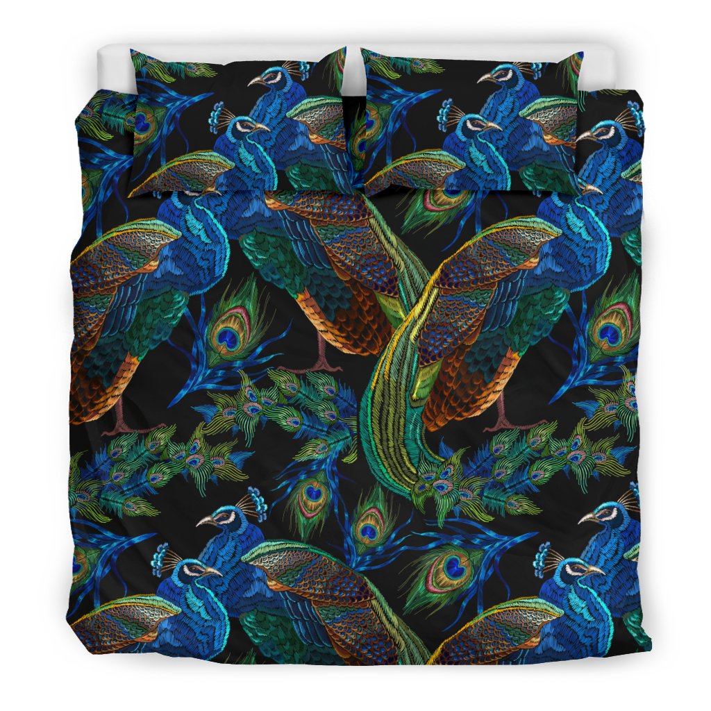 Peacock Themed Design Print Duvet Cover Bedding Set
