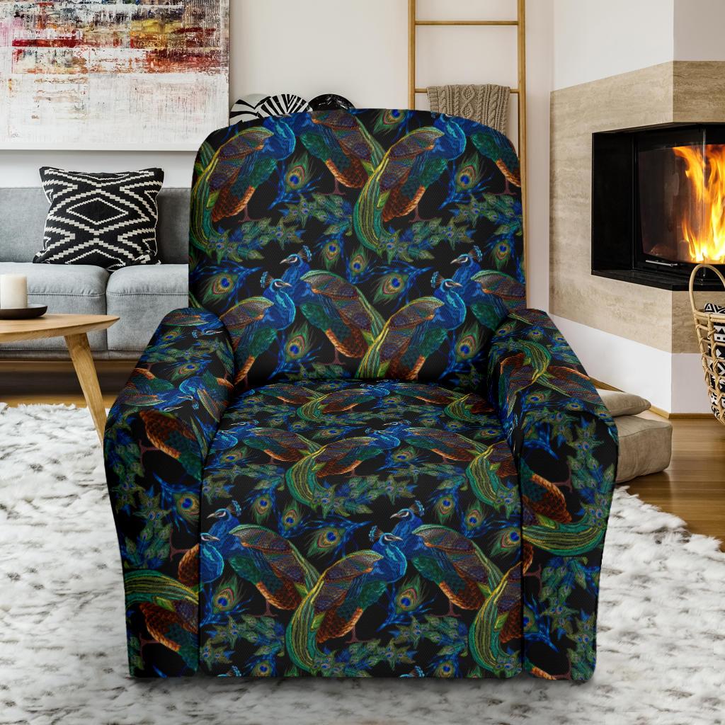 Peacock Themed Design Print Single Sofa Slipcover -JTAMIGO.COM