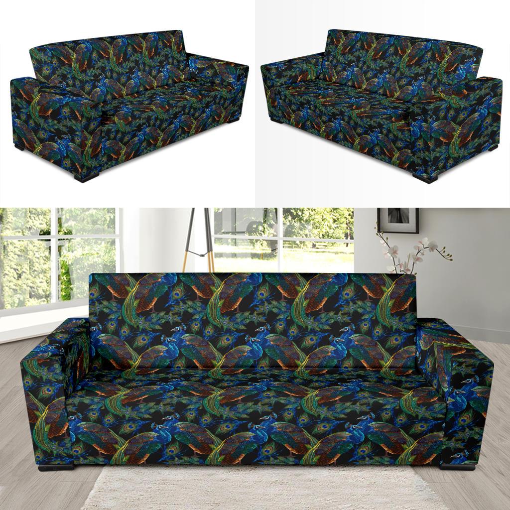 Peacock Themed Design Print Sofa Slipcover-JTAMIGO.COM