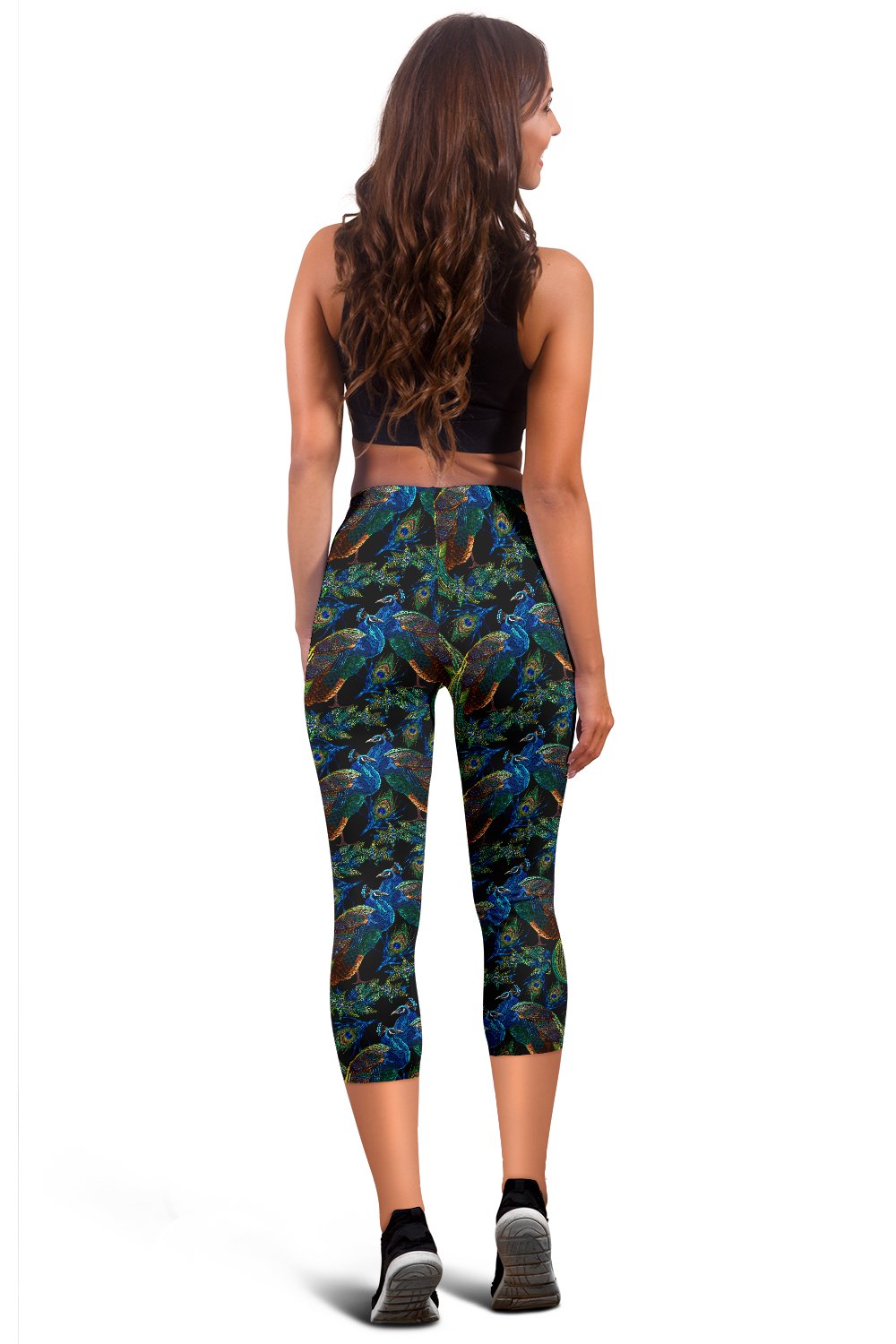 Peacock Themed Design Print Women Capris