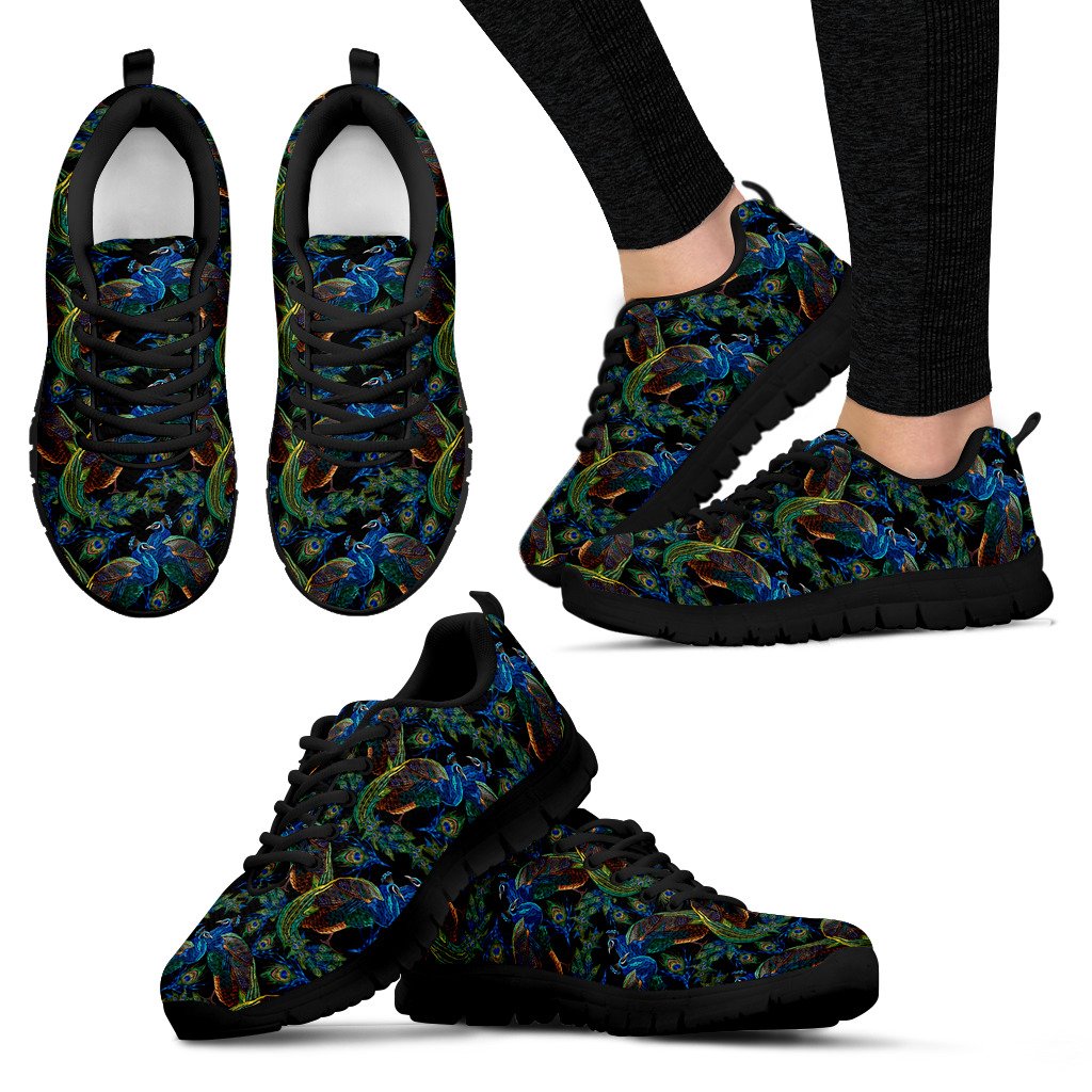 Peacock Themed Design Print Women Sneakers Shoes