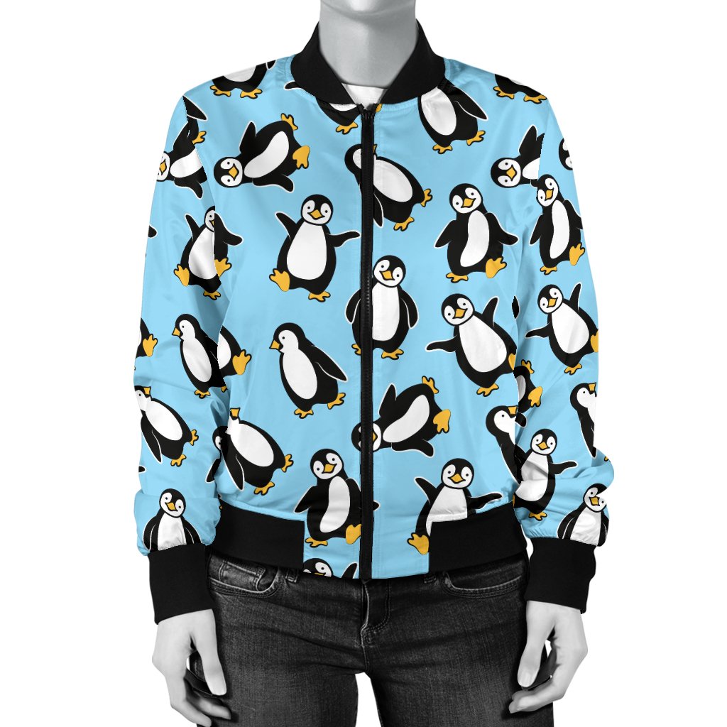 Penguin Happy Print Women Casual Bomber Jacket