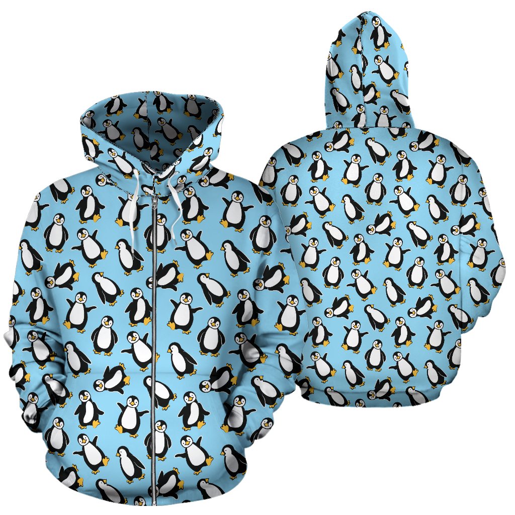 Penguin Happy Print Zip Up Hoodie