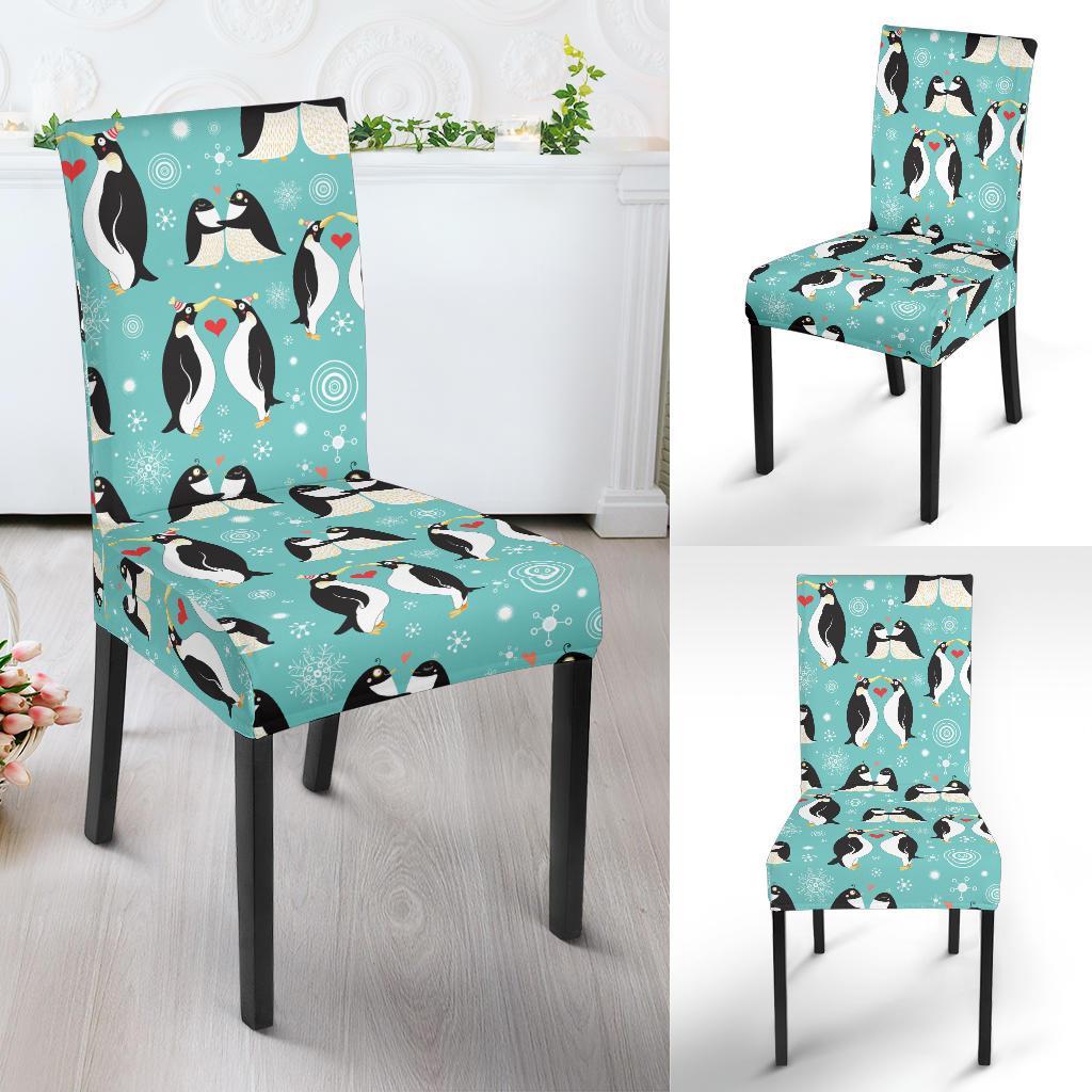 Penguin Love Print Dining Chair Slipcover-JTAMIGO.COM