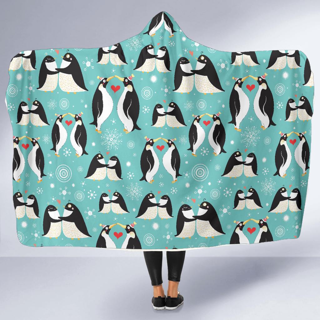 Penguin Love Print Hooded Blanket-JTAMIGO.COM