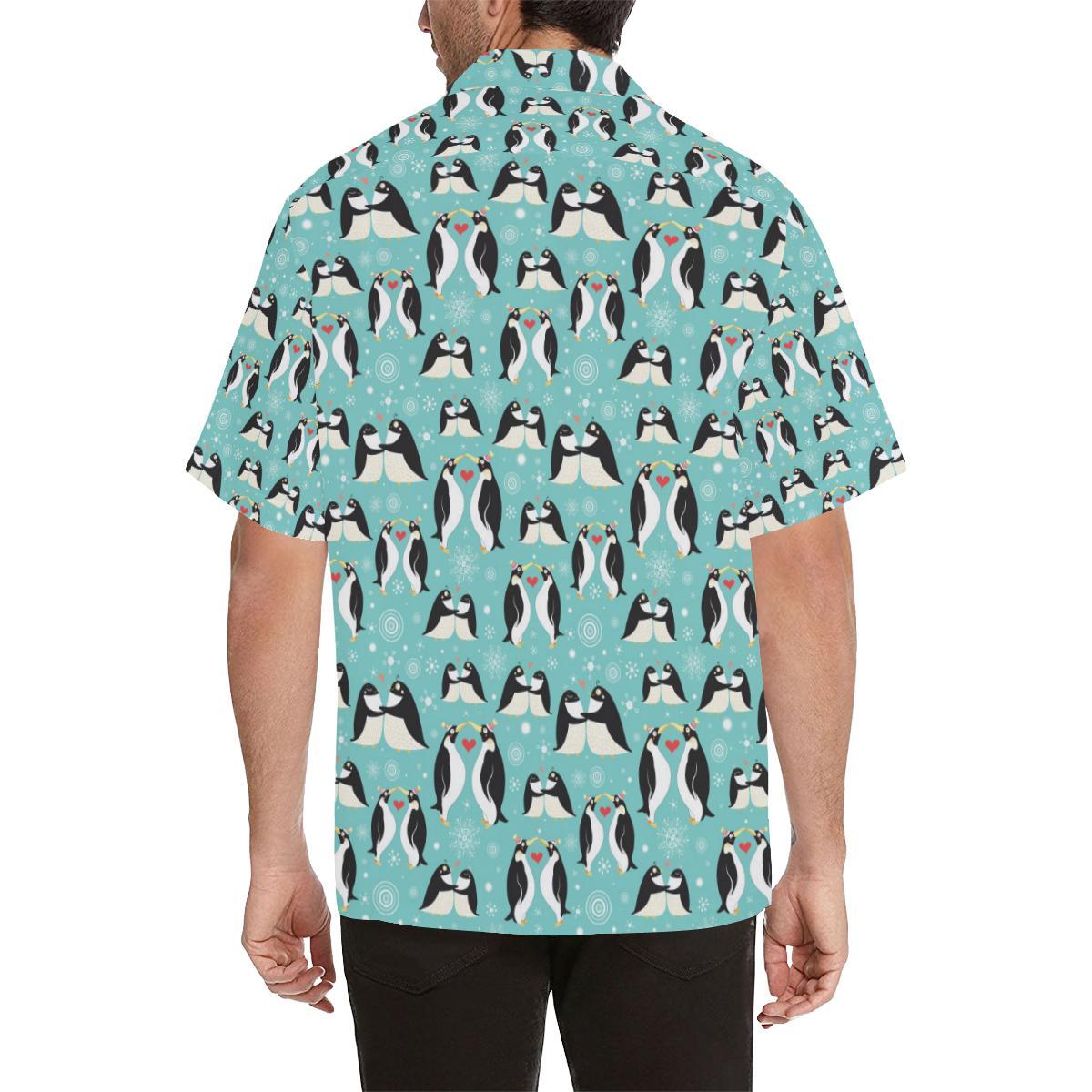 Penguin Love Print Men Aloha Hawaiian Shirt