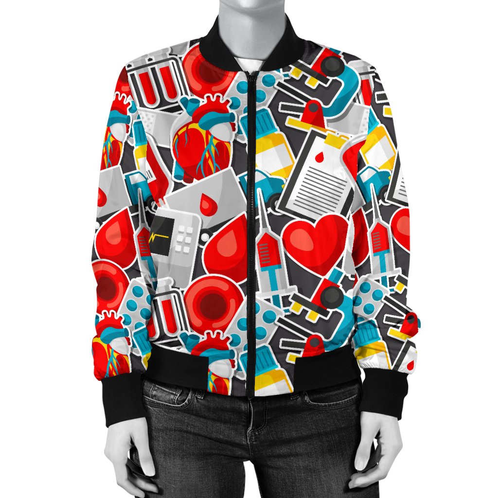 Phlebotomist Medical Themed Women Casual Bomber Jacket