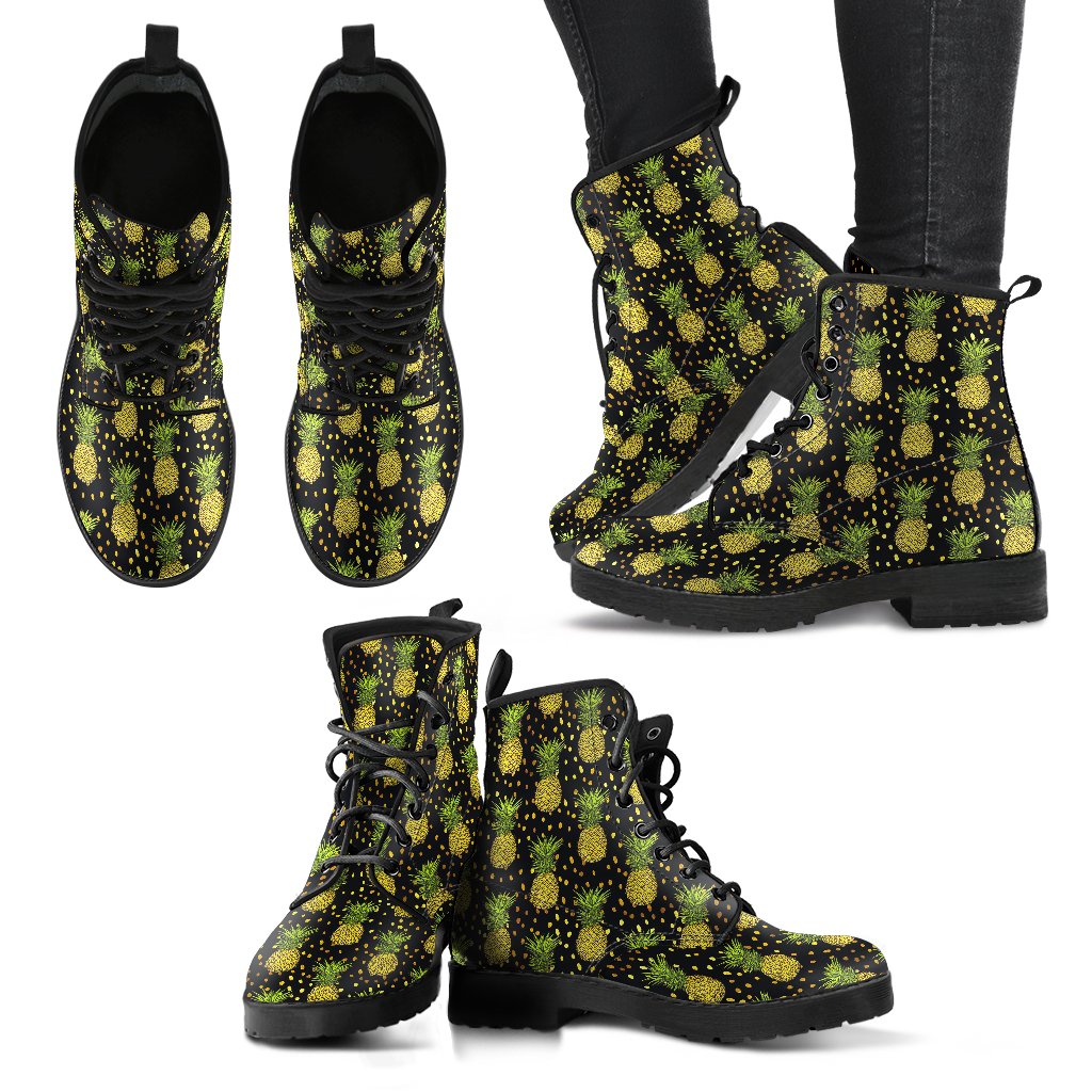 Pineapple Gold Dot Themed Print Women Leather Boots-JTAMIGO.COM