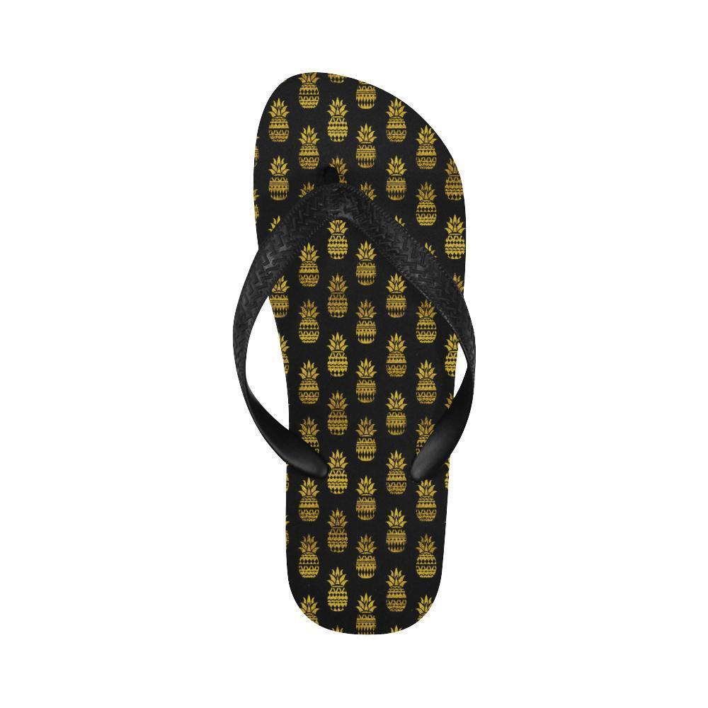 Pineapple Gold Tribal Style Print Flip Flops-JTAMIGO.COM