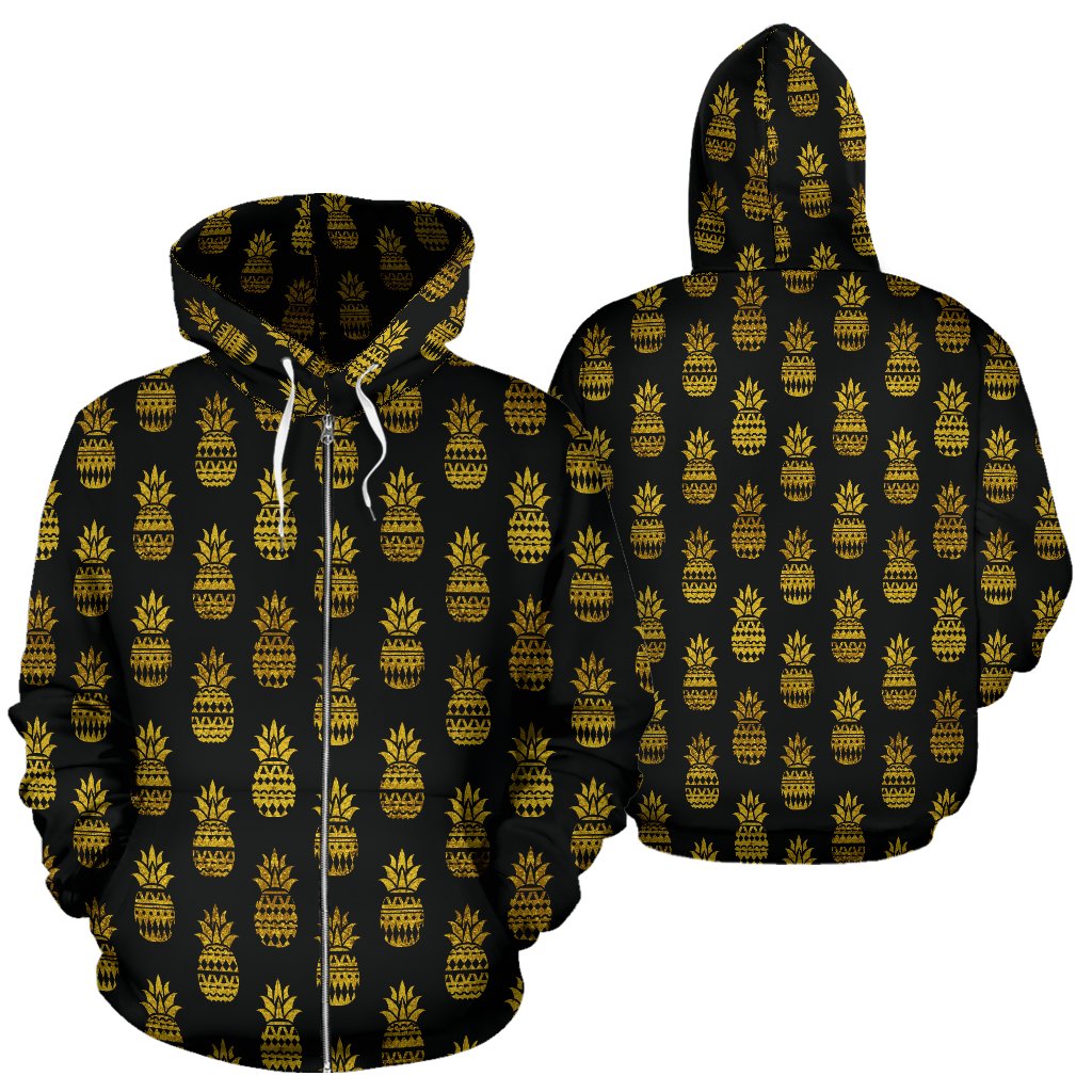 Pineapple Gold Tribal Style Print Zip Up Hoodie