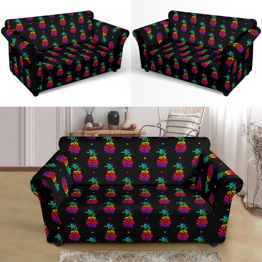 Pineapple Rainbow Dot Print Loveseat Slipcover-JTAMIGO.COM