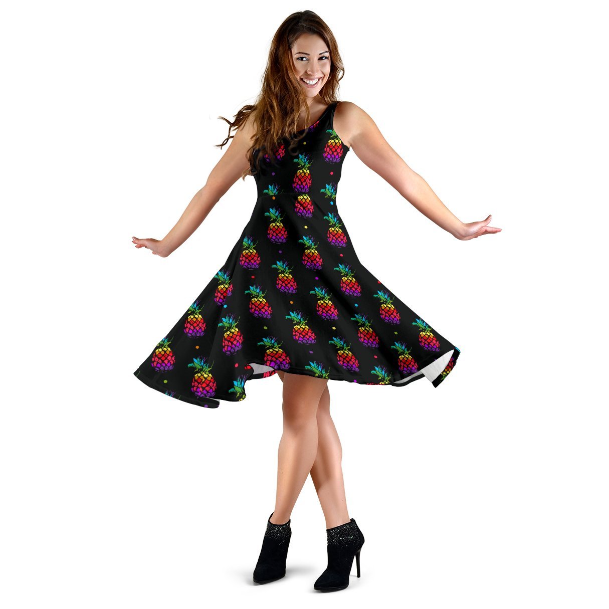 Pineapple Rainbow Dot Print Sleeveless Dress