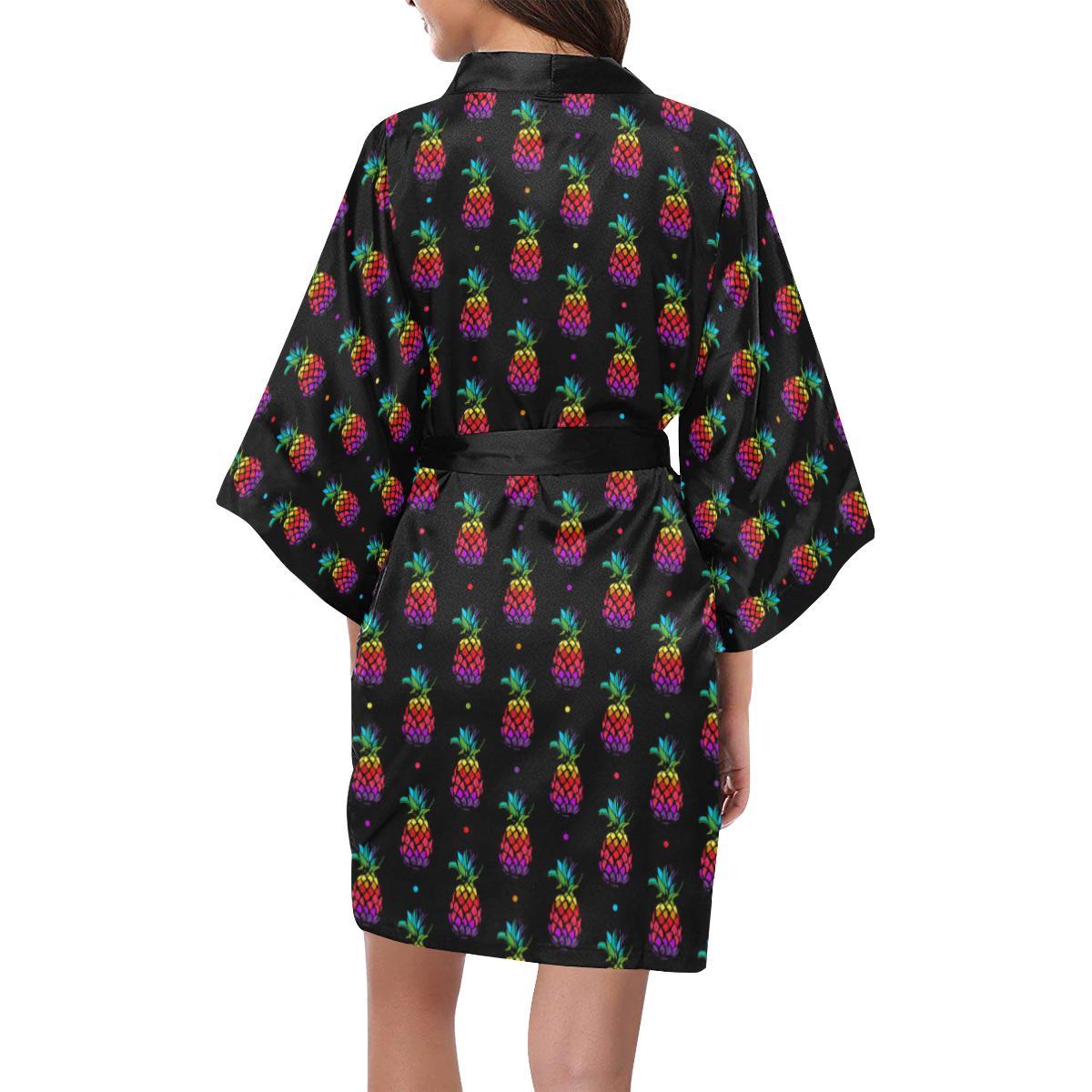 Pineapple Rainbow Dot Print Women Short Kimono Robe
