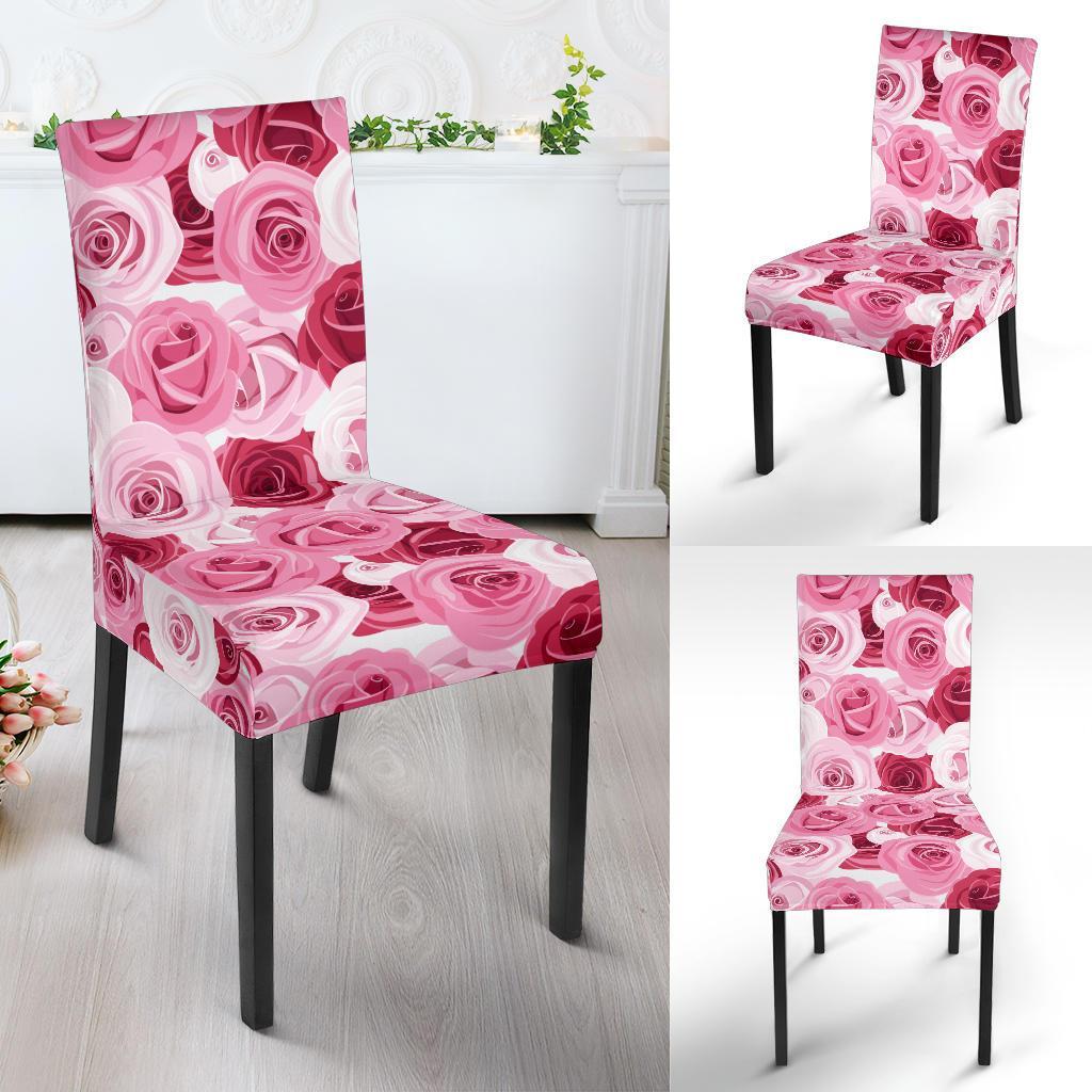 Pink Red Rose Pattern Print Dining Chair Slipcover-JTAMIGO.COM