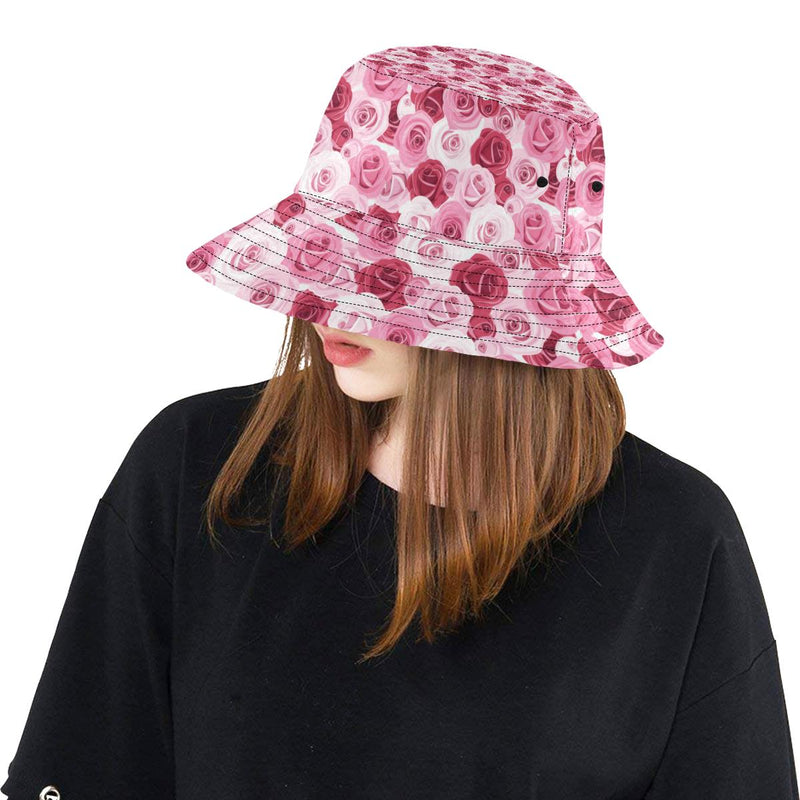 Pink Red Rose Pattern Print Unisex Bucket Hat