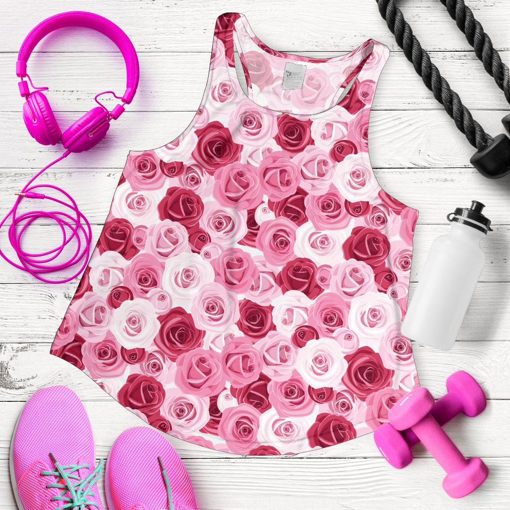 Pink Red Rose Pattern Print Women Racerback Tank Top
