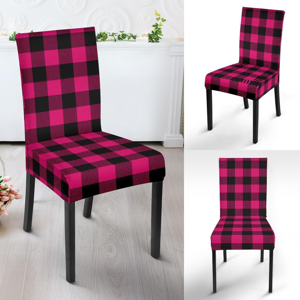 Pink Tartan Plaid Pattern Dining Chair Slipcover-JTAMIGO.COM