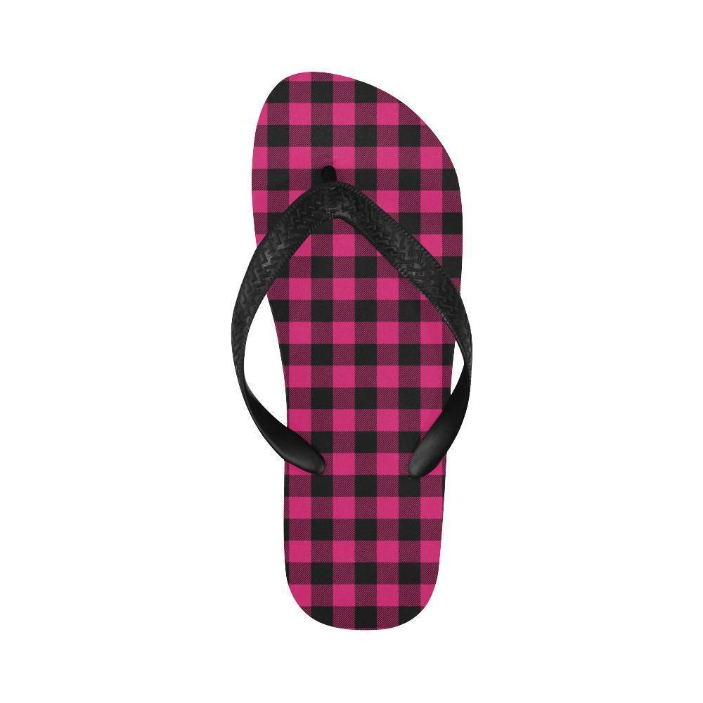 Pink Tartan Plaid Pattern Flip Flops-JTAMIGO.COM