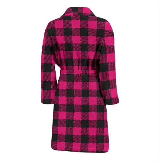 Pink Tartan Plaid Pattern Men Bath Robe-JTAMIGO.COM