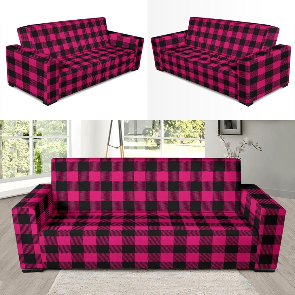 Pink Tartan Plaid Pattern Sofa Slipcover-JTAMIGO.COM