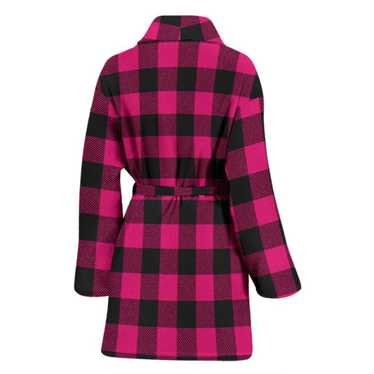 Pink Tartan Plaid Pattern Women Bath Robe-JTAMIGO.COM
