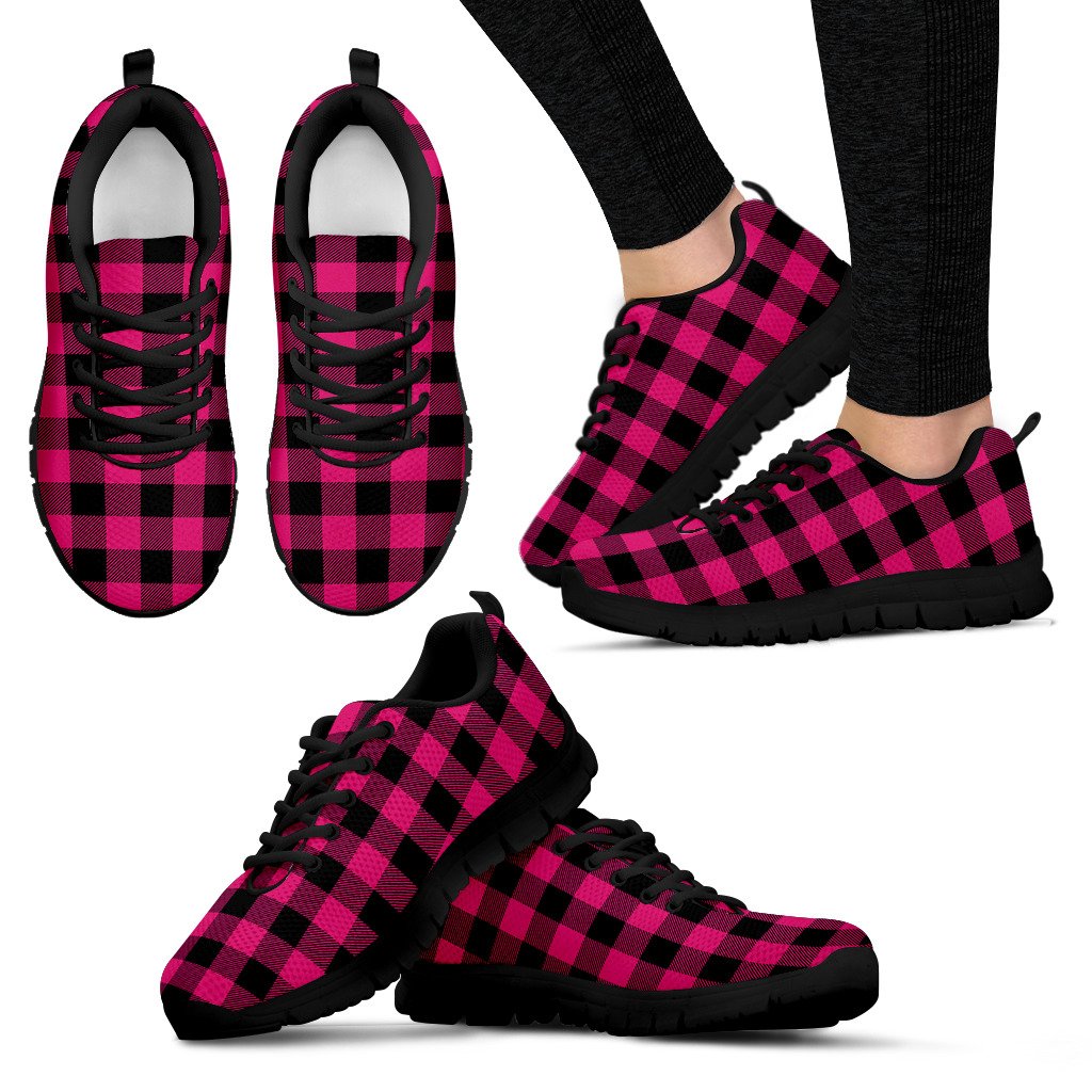 Pink Tartan Plaid Pattern Women Sneakers Shoes