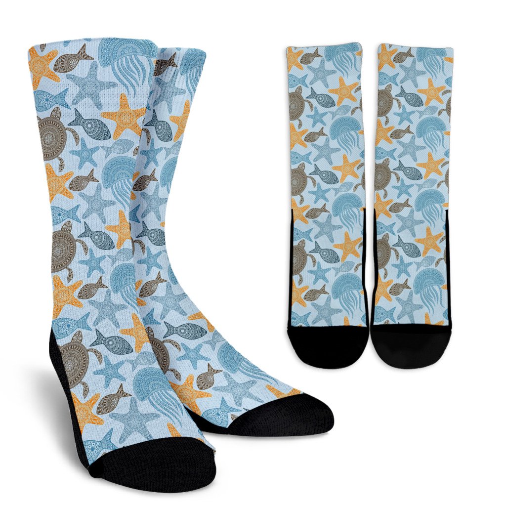 Polynesian Jellyfish Turtle Print Crew Socks