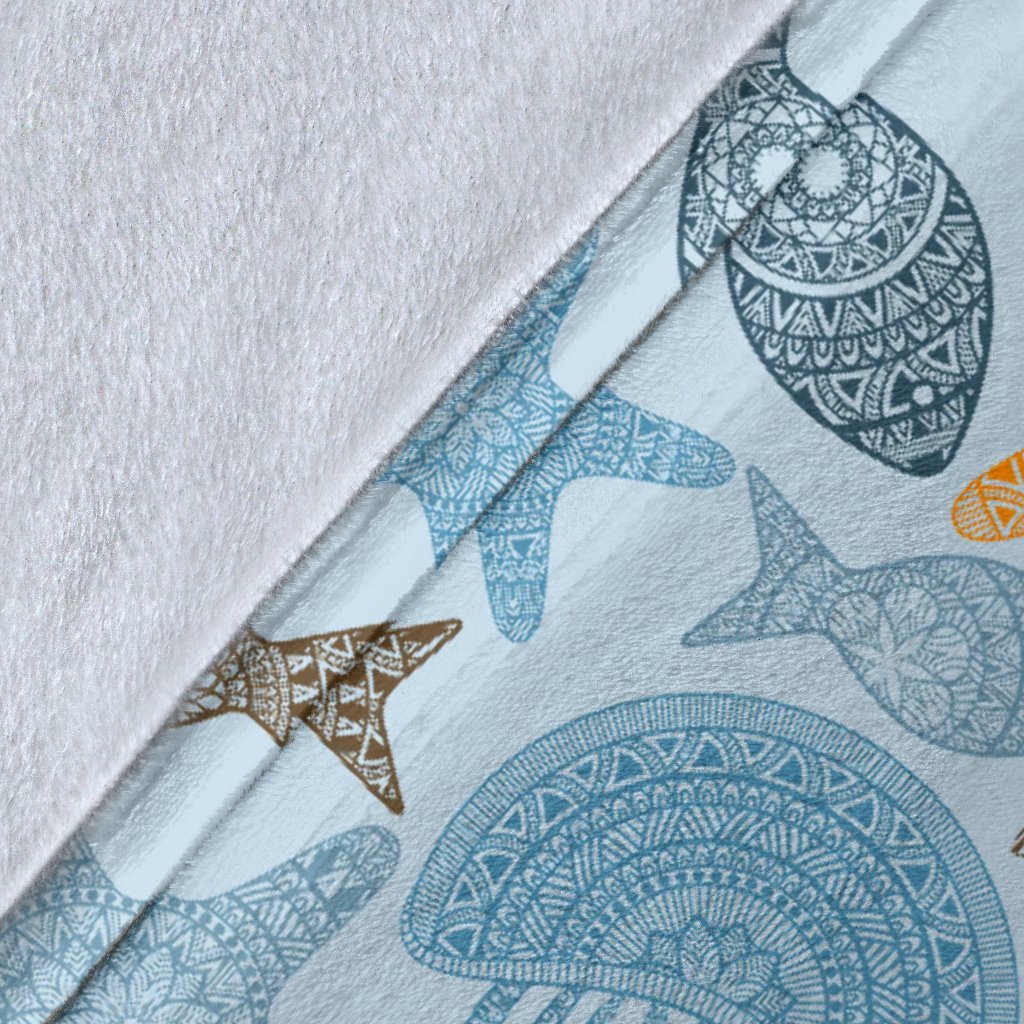 Polynesian Jellyfish Turtle Print Fleece Blanket