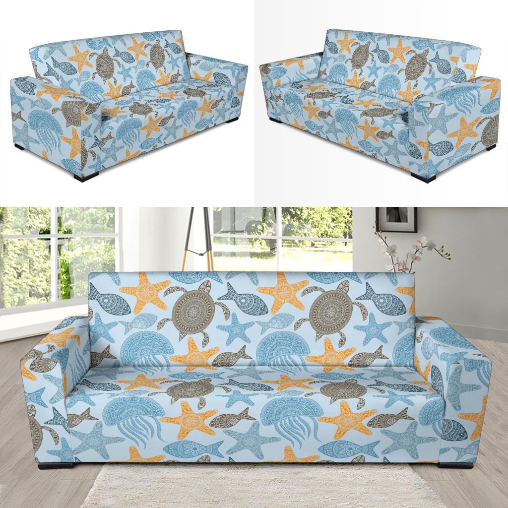 Polynesian Jellyfish Turtle Print Sofa Slipcover-JTAMIGO.COM