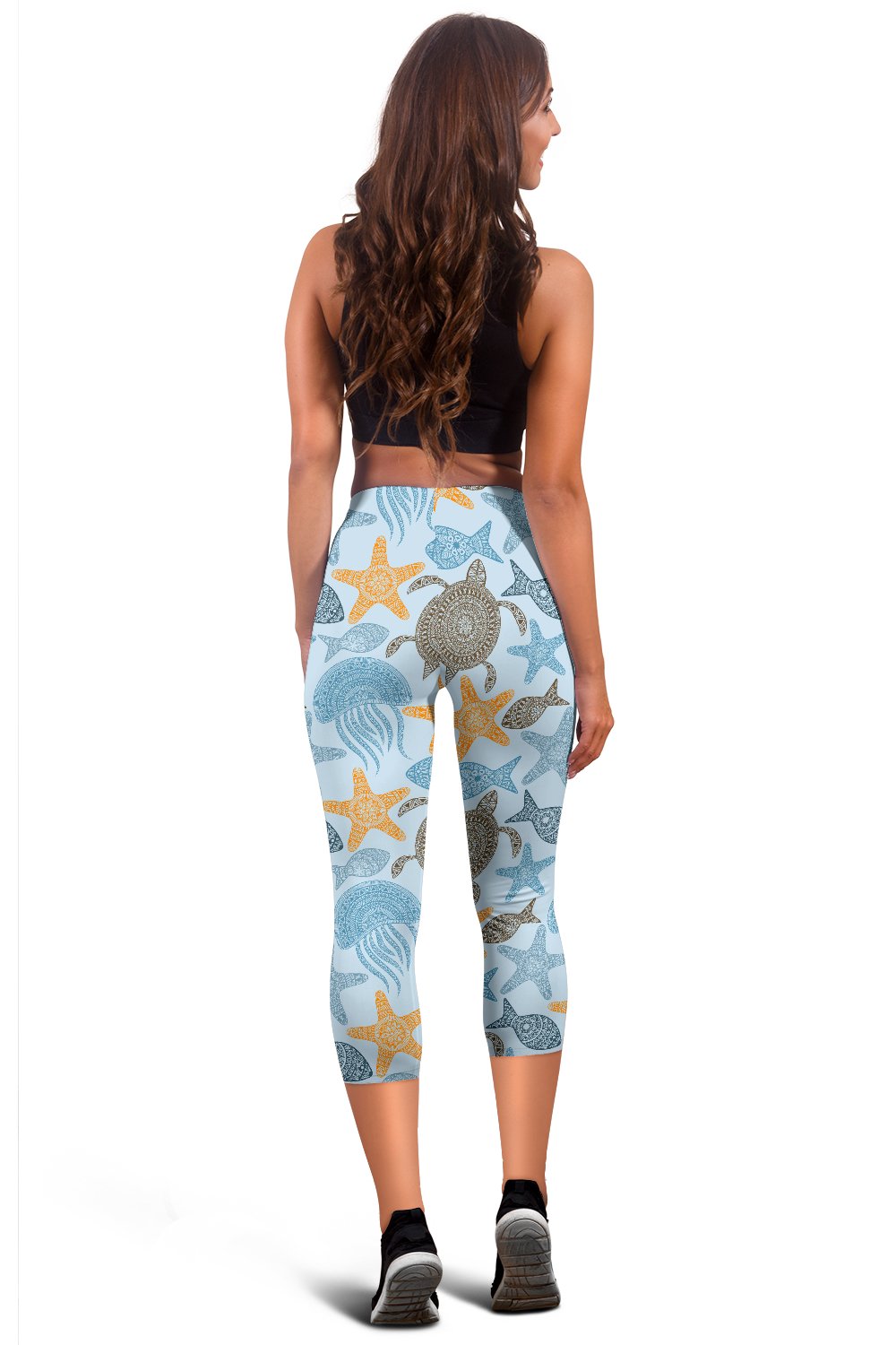 Polynesian Jellyfish Turtle Print Women Capris