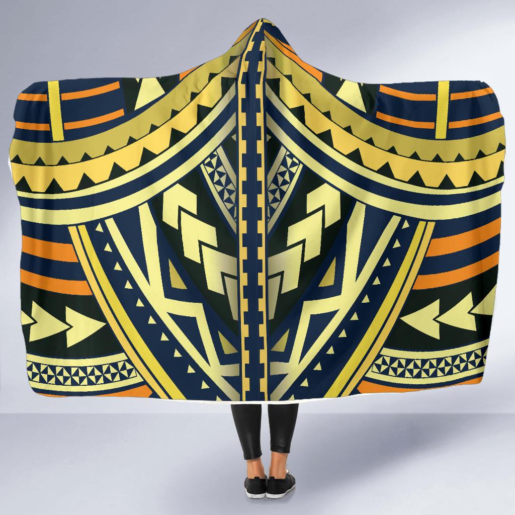 Polynesian Tattoo Print Hooded Blanket-JTAMIGO.COM