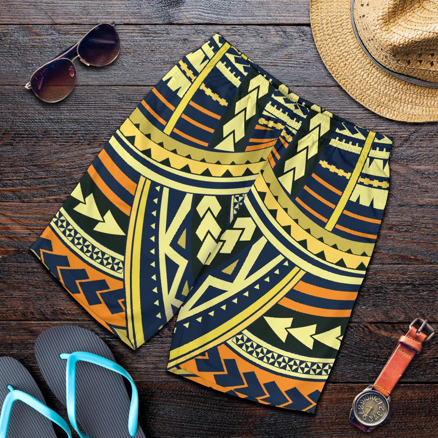 Polynesian Tattoo Print Mens Shorts-JTAMIGO.COM