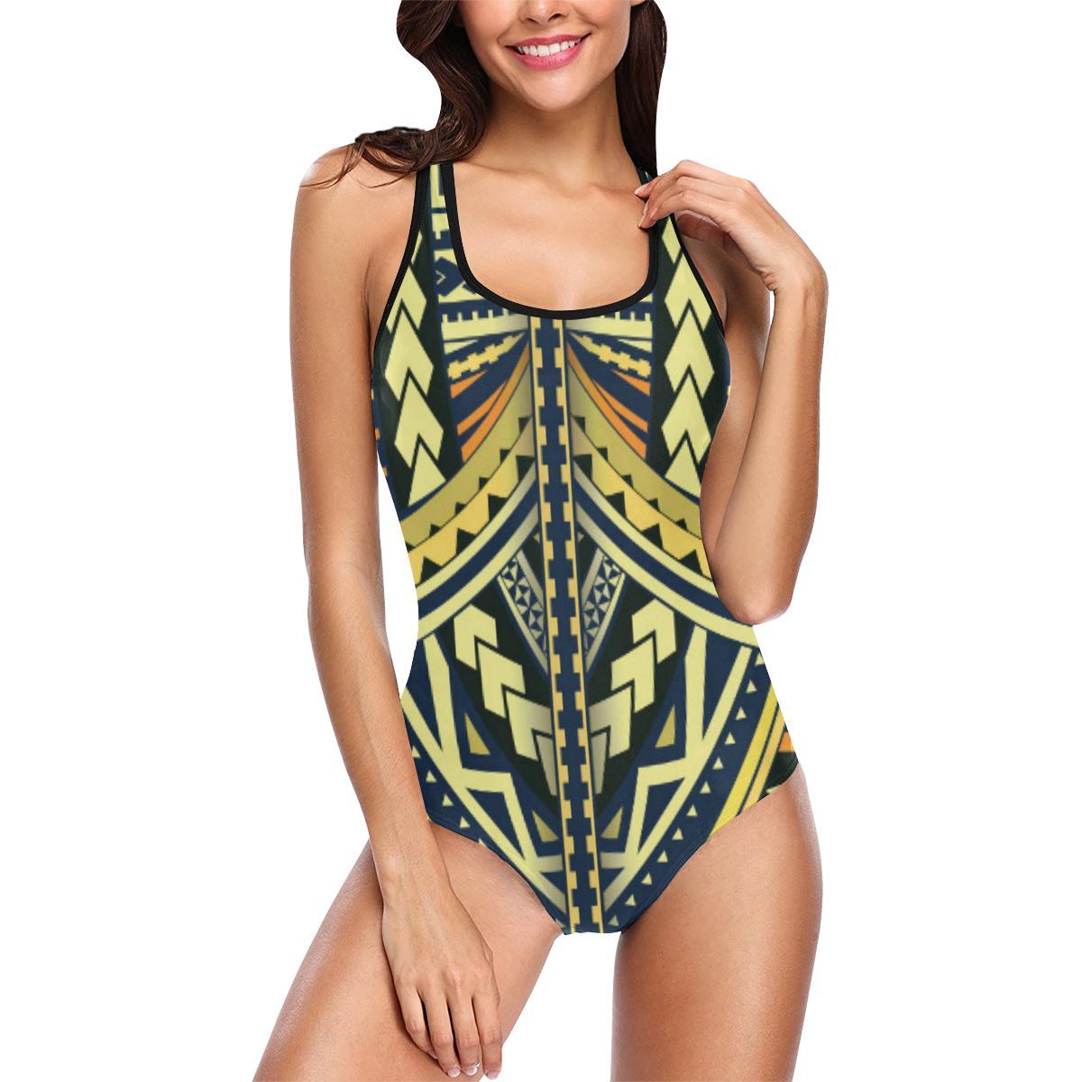 Polynesian Tattoo Print One Piece Swimsuit-JTAMIGO.COM
