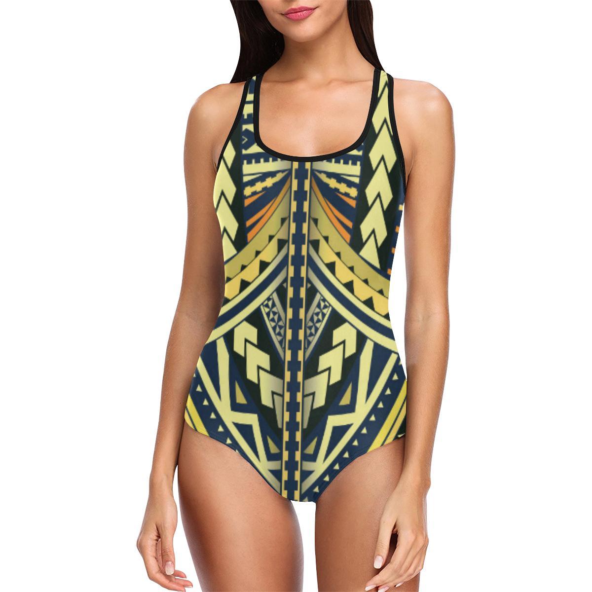 Polynesian Tattoo Print One Piece Swimsuit-JTAMIGO.COM