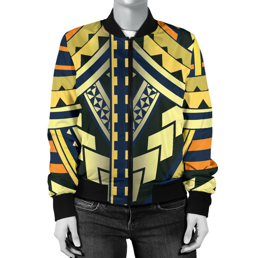 Polynesian Tattoo Print Women Casual Bomber Jacket