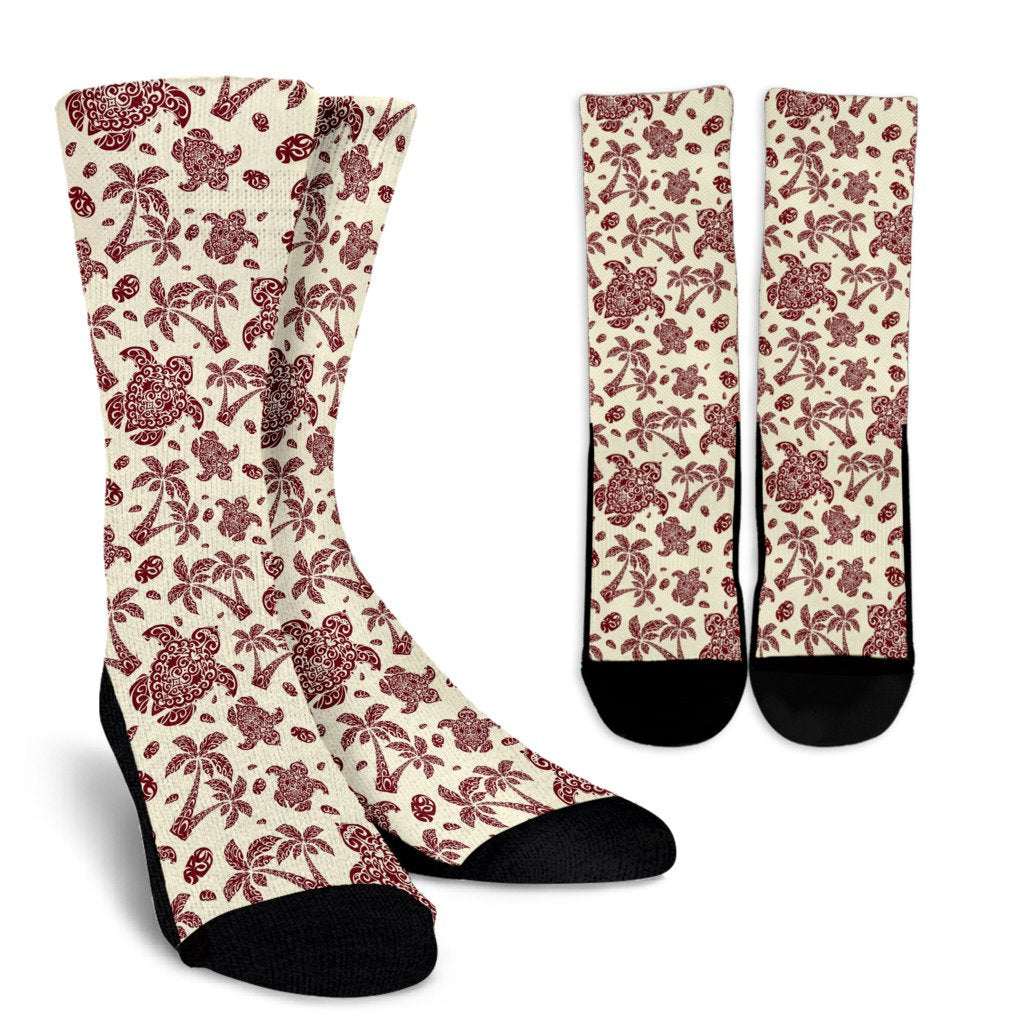 Polynesian Tattoo Turtle Themed Crew Socks