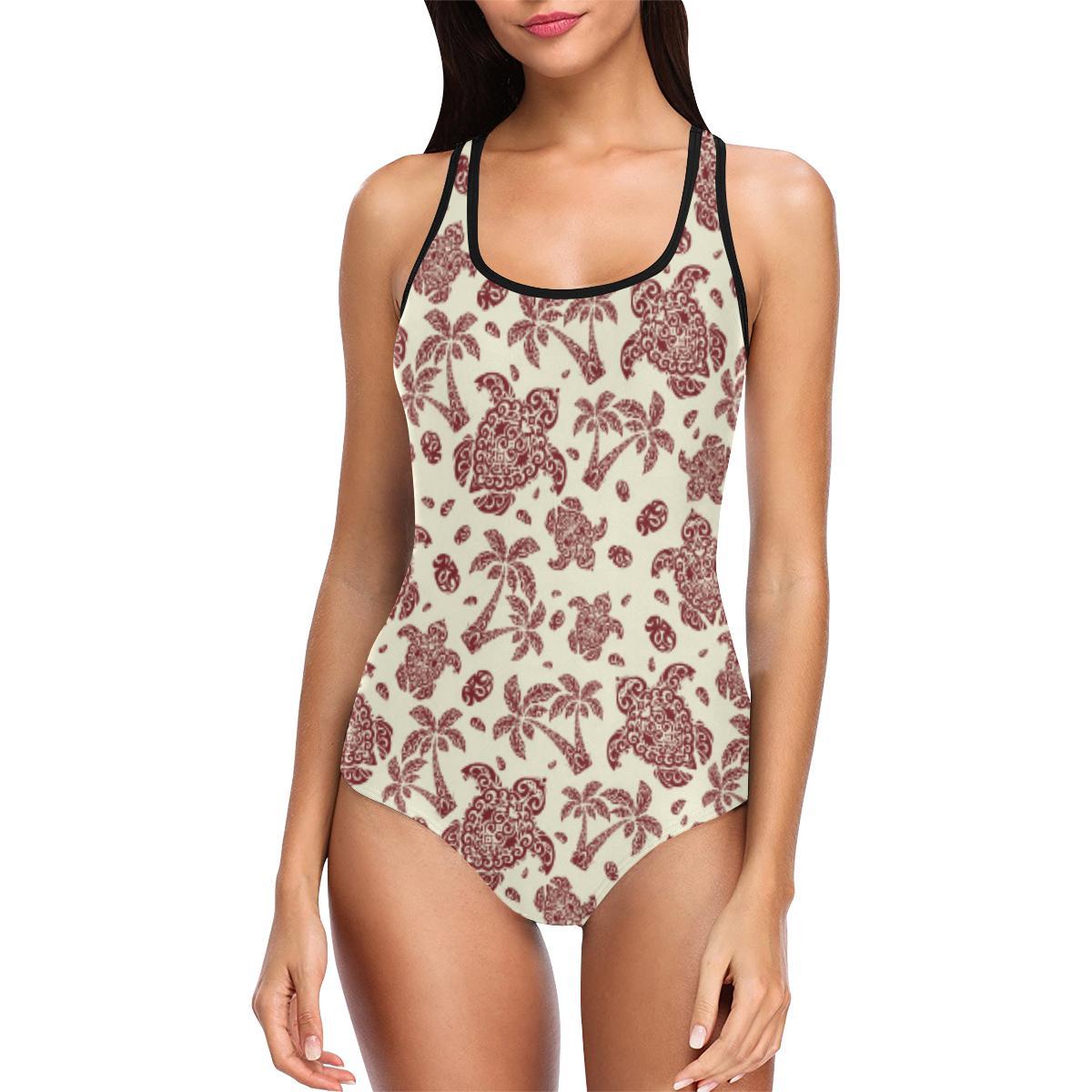 Polynesian Tattoo Turtle Themed One Piece Swimsuit-JTAMIGO.COM