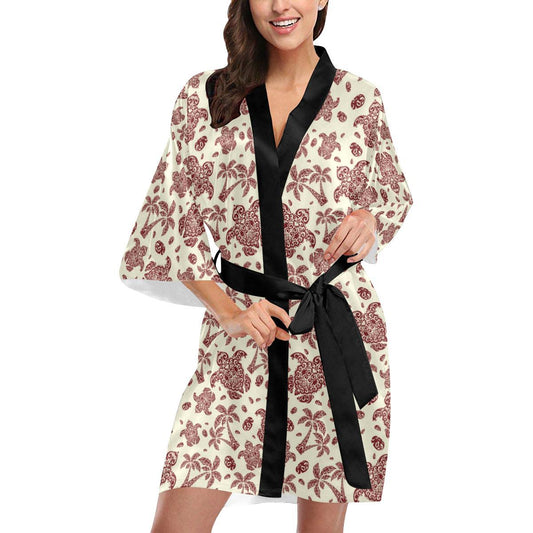 Polynesian Tattoo Turtle Themed Women Short Kimono Robe