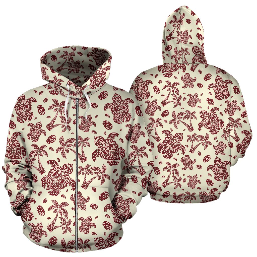 Polynesian Tattoo Turtle Themed Zip Up Hoodie