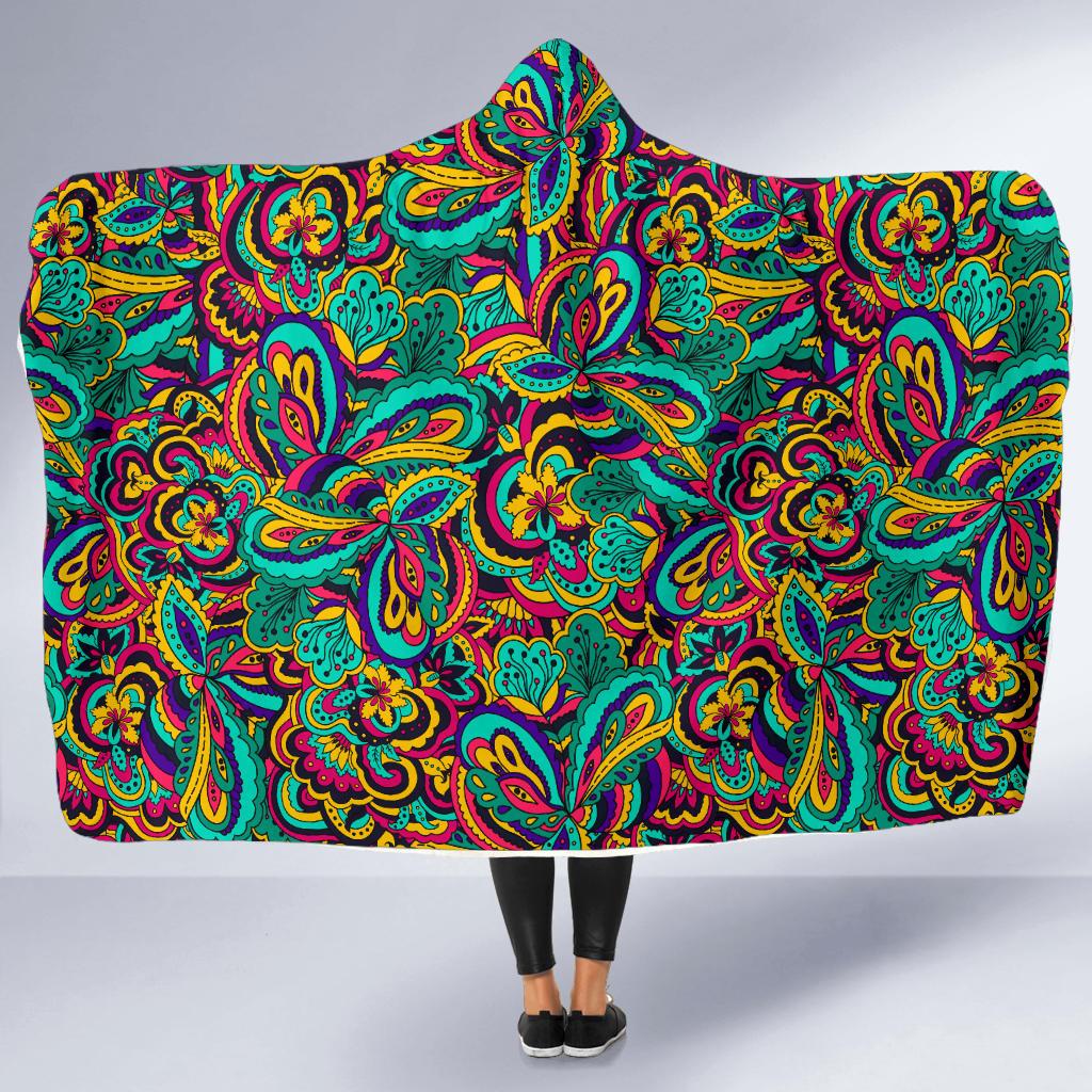 Psychedelic Trippy Floral Design Hooded Blanket-JTAMIGO.COM