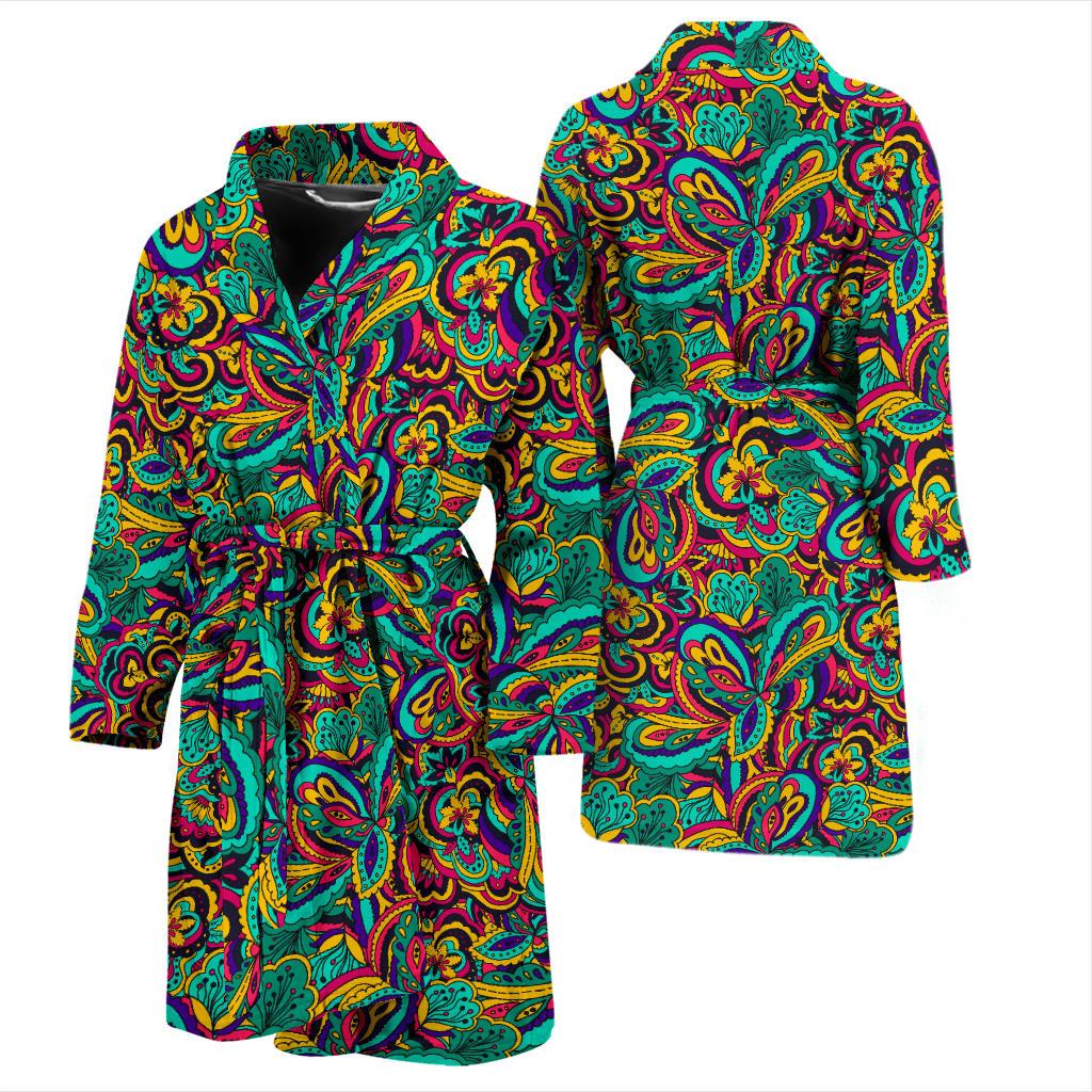 Psychedelic Trippy Floral Design Men Bath Robe-JTAMIGO.COM