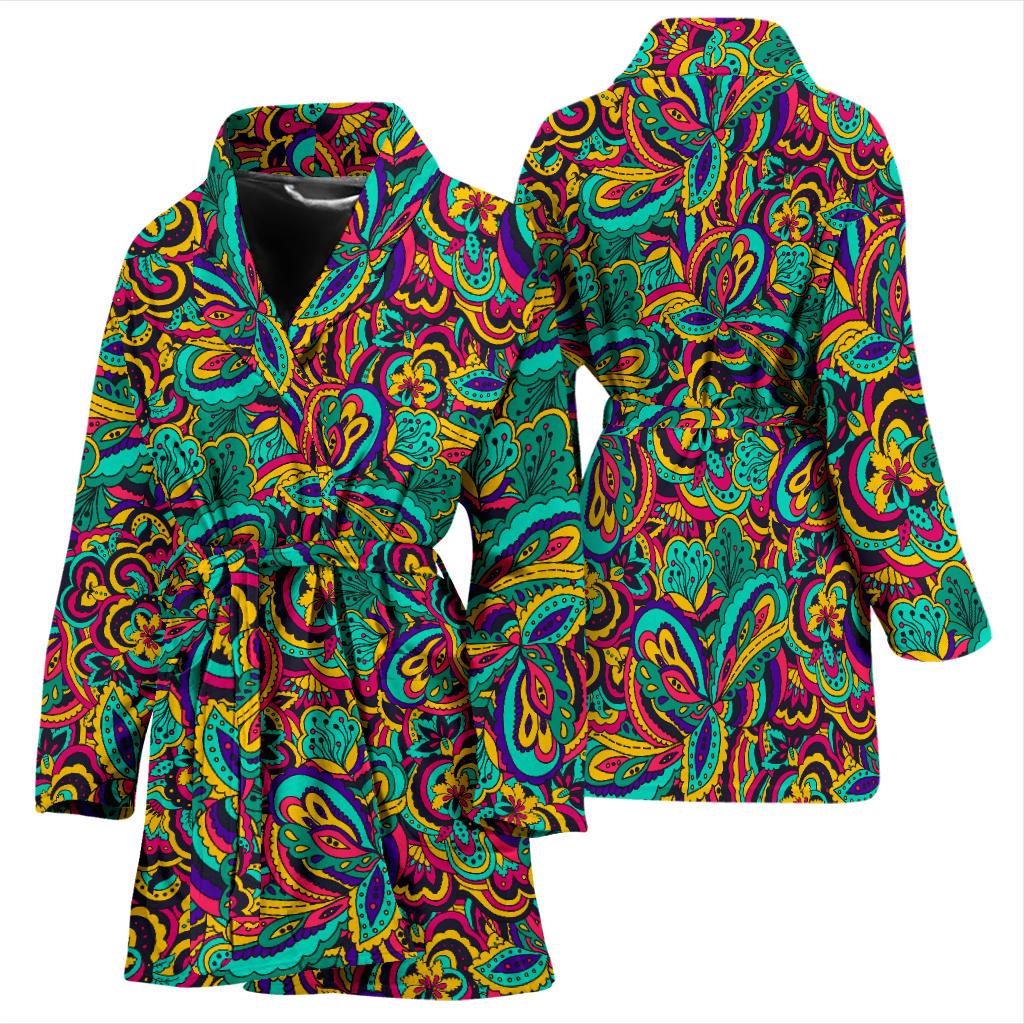 Psychedelic Trippy Floral Design Women Bath Robe-JTAMIGO.COM